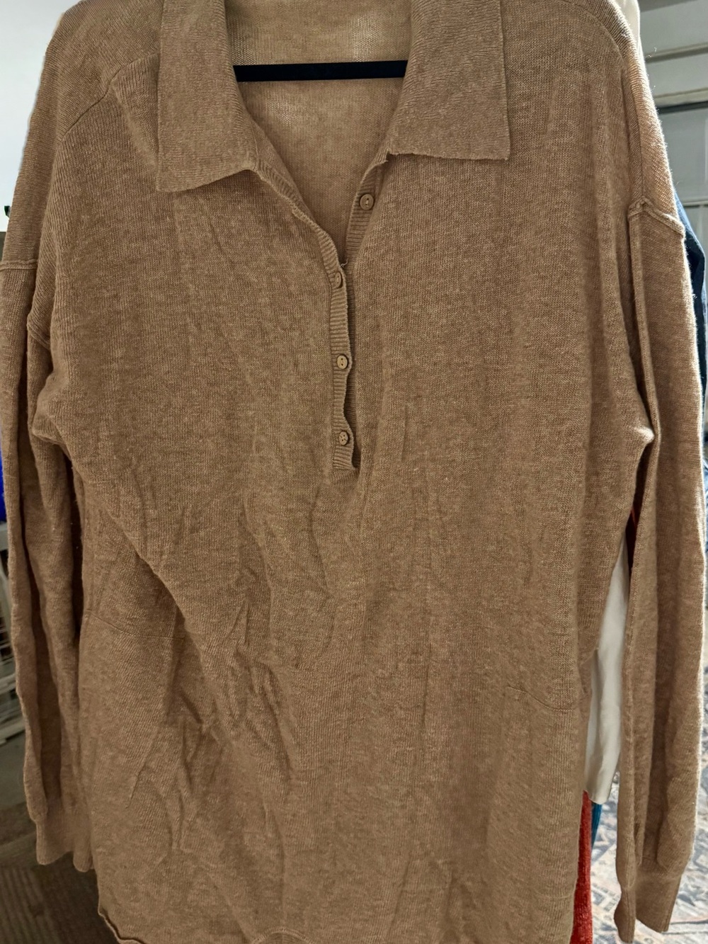 Free People Super Soft Women's Long-Sleeve Polo Romper in Camel/Tan- L